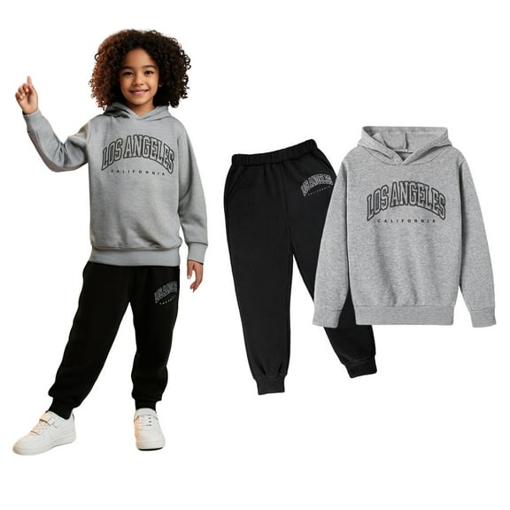 Kids Boys Girls Active Sweatsuit,2 Piece Long Sleeve Letter Pattern Hoodie and Jogger Sweatpants Fall Winter Clothes Girls Clothing Size 5-6 Years