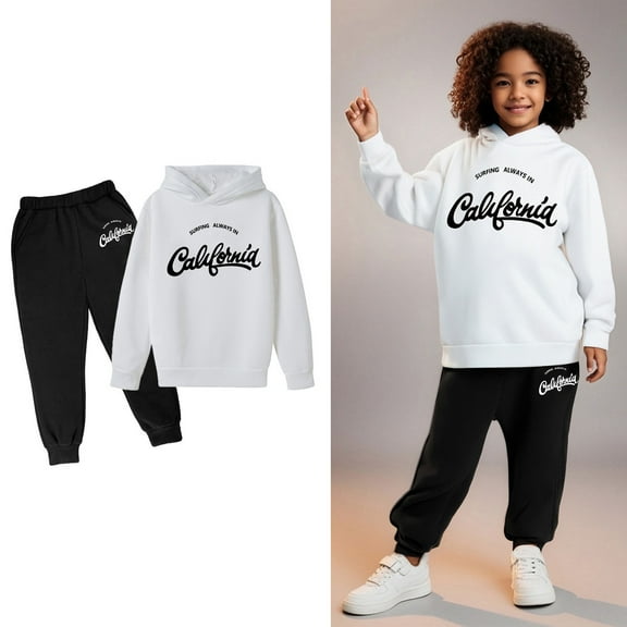 Kids Boys Girls Active Sweatsuit,2 Piece Long Sleeve Letter Pattern Soft Hoodie and Active Jogger Pants Fall Clothes Boys Outfits Size 3-4 Years