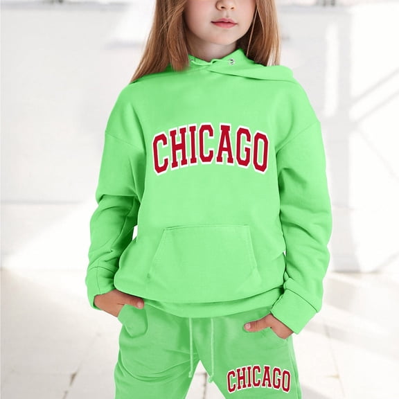 Kids Boys Girls Active Sweatsuit 2 Piece Long Sleeve Light Green Pullover Hoodie Leggings Pants Winter Clothes 8-9 Years Boys Clothes