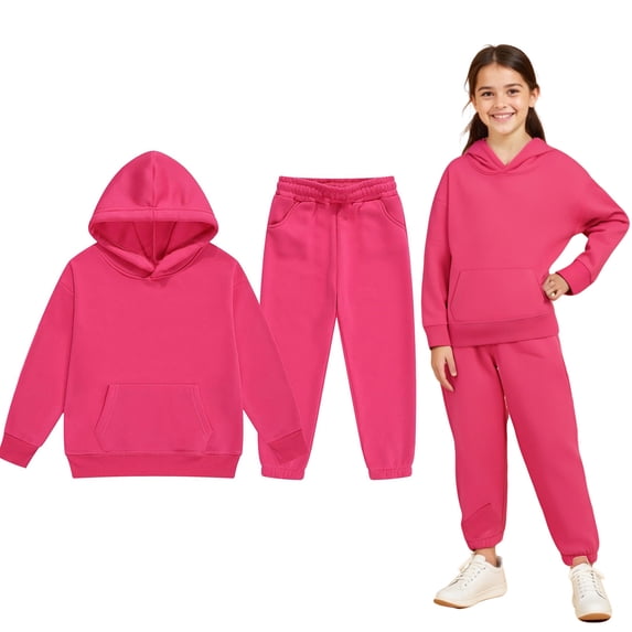 Kids Boys Girls Active Sweatsuit 2 Piece Long Sleeve Red Hoodie Sweatshirt Leggings Pants Winter Clothes Boys Girls Active Tracksuit Set 6-7 Years Kids Clothing