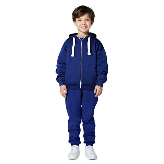 Kids Boys Girls Active Sweatsuit 2 Piece Long Sleeve Zip up Blue Tracksuit Pullover Hoodie Sweatpants Fall Winter Clothes Boy Clothes 4-5 Years Kids Clothing