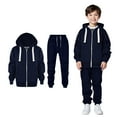 thumbnail image 1 of Kids Boys Girls Active Sweatsuit 2 Piece Long Sleeve Zip UpSolid Hooded Sweatsuits Pullover and Jogger Pants Warm Fall Winter Clothes Boys Sets 4-5 Years, 1 of 6