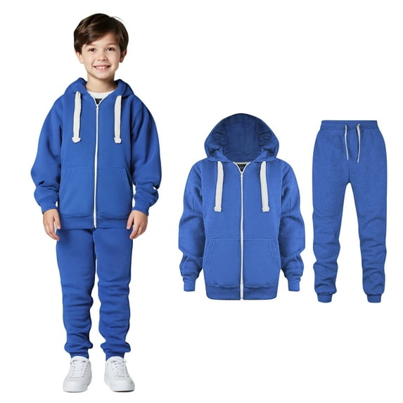 Kids Boys Girls Active Sweatsuit 2 Piece Long Sleeve Zip up Blue Basic Hoodie Sweatpants Fall Winter Clothes Girls Jogger Set 7-8 Years Kids Clothing