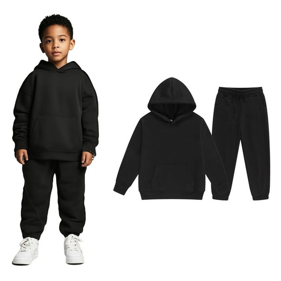 Kids Boys Girls Active Sweatsuit,2PC Long Sleeve Black Basic Hoodie Jogging Pants Fall Clothes Girls Sets 3-4 Years