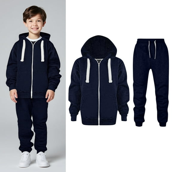 Kids Boys Girls Active Sweatsuit,2PC Long Sleeve Full ZipDark Blue Hooded Sweatshirt Sweatpants Winter Clothes Size 6-7 Years Girls Clothes