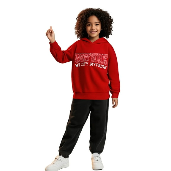 Kids Boys Girls Active Sweatsuit 2PC Long Sleeve Letter Graphic Hooded Sweatshirt Leggings Pants Winter Clothes 11-12 Years Girls Clothes