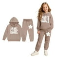 thumbnail image 1 of Kids Boys Girls Active Sweatsuit 2PC Long Sleeve Letter Graphic Hooded Sweatsuits Pullover and Jogger Pants Winter Clothes Toddler Boy Clothes 6-7 Years, 1 of 9