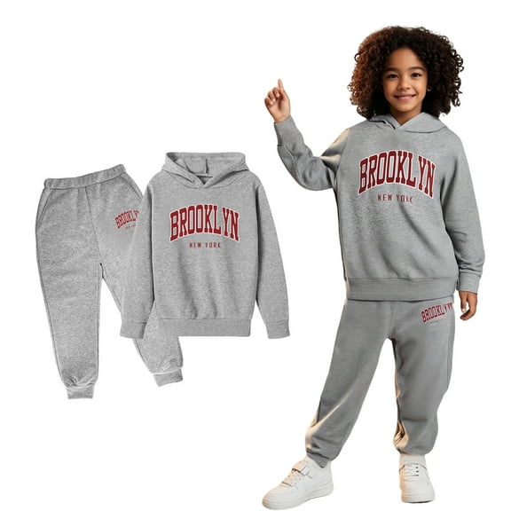 Kids Boys Girls Active Sweatsuit 2PC Long Sleeve Letter Graphic Tracksuit Hoodie Leggings Pants Winter Clothes Size 9-10 Years Girls Clothes