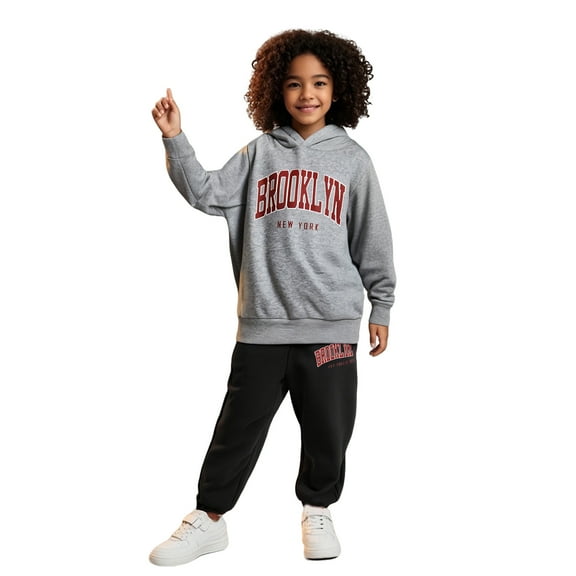 Kids Boys Girls Active Sweatsuit 2PC Long Sleeve Letter Graphic Tracksuit Pullover Hoodie Leggings Pants Fall Winter Clothes Boys Girls Active Tracksuit Set 9-10 Years