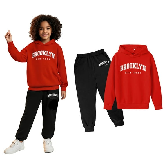 Kids Boys Girls Active Sweatsuit,2PC Long Sleeve Letter Pattern Basic Hoodie Sweatpants Joggers Set Fall Clothes Kids 3-4 Years Boys Clothes