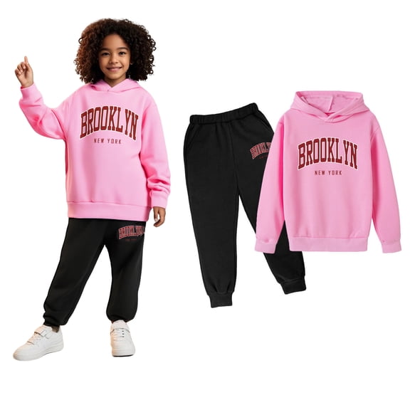 Kids Boys Girls Active Sweatsuit,2PC Long Sleeve Letter Pattern Basic Hoodie Sweatpants Set Winter Clothes Boys Girls Athletic Clothes Sets 7-8 Years