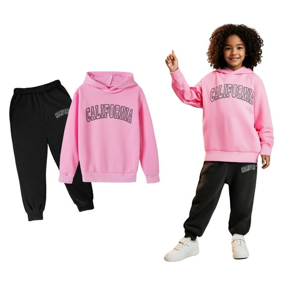 Kids Boys Girls Active Sweatsuit,2PC Long Sleeve Letter Pattern Hooded Sweatshirt Sweatpants Joggers Set Winter Clothes 7-8 Years Girls Clothes