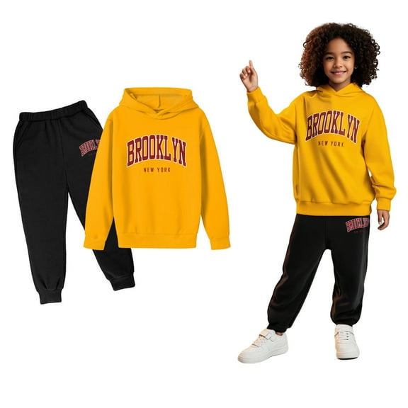 Kids Boys Girls Active Sweatsuit,2PC Long Sleeve Letter Pattern Hoodie Leggings Pants Warm Fall Winter Clothes Kidsage Girl Clothes 4-5 Years