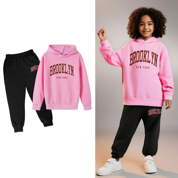 Kids Boys Girls Active Sweatsuit,2PC Long Sleeve Letter Pattern Tracksuit Pullover Hoodie Leggings Pants Warm Fall Winter Clothes Boys Sets 9-10 Years