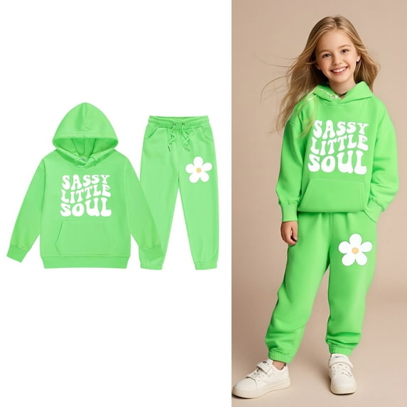 Kids Boys Girls Active Sweatsuit,2PC Long Sleeve Light Green Tracksuit Pullover Hoodie and Sweatpants Fall Winter Clothes Kidsage Girl Clothes 4-5 Years