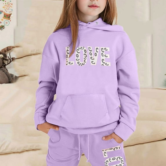 Kids Boys Girls Active Sweatsuit 2PC Long Sleeve Purple Pullover Hoodie Sweatshirt Leggings Pants Fall Winter Clothes Toddler 8-9 Years Boys Clothes