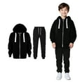 thumbnail image 1 of Kids Boys Girls Active Sweatsuit 2PC Long Sleeve Zip up Black Hoodie and Active Jogger Pants Warm Fall Winter Clothes Boys Sets 6-7 Years Kids Clothing, 1 of 9