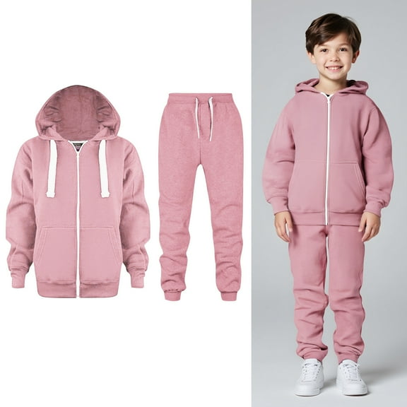 Kids Boys Girls Active Sweatsuit,2PC Long Sleeve Zip upPink Pullover Hoodie Jogger Set Warm Fall Winter Clothes Kids Boys Clothes 7-8 Years
