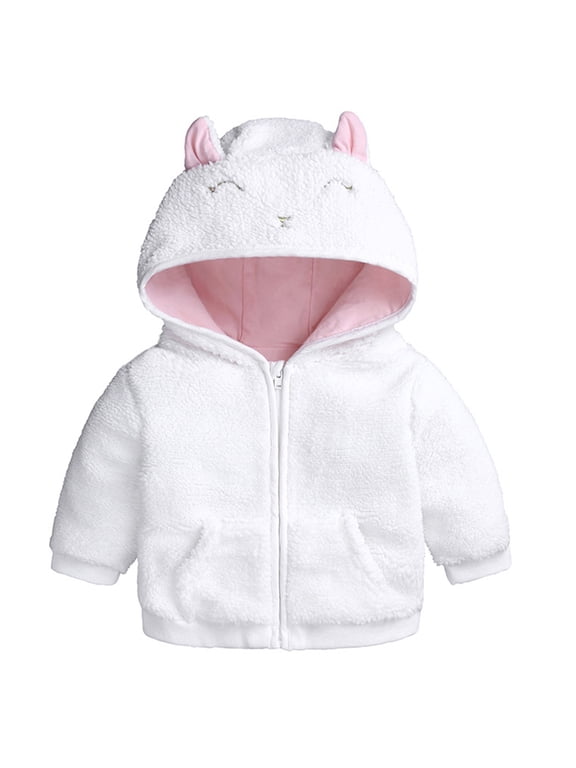 Kids Boys Girls Animal Face Fleece Zip Up Jacket Hooded Long Sleeve Winter Warm Outerwear 0-3 Months