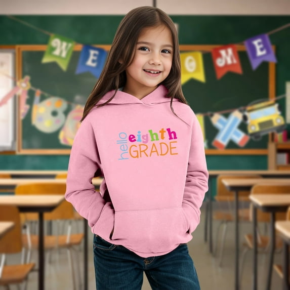 Kids Boys Girls Autumn WInter School Season Eighth Grade Letter Printed Long Sleeve Hoodie Warm And Comfortable Tops Children's Clothing 18 Month Old Jacket Light Kids Hoodie Hoodies under 10 Hoodie