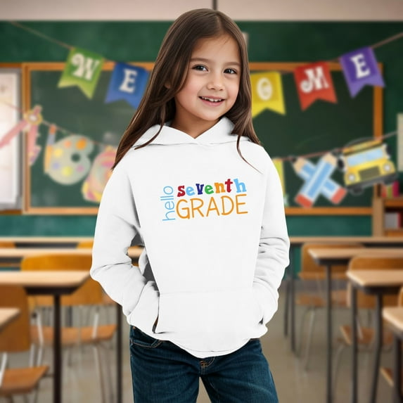 Kids Boys Girls Autumn WInter School Season Seventh Grade Letter Printed Long Sleeve Hoodie Warm And Comfortable Tops Children's Clothing Ink Zip up Hoodie Plain Hoodie Teenager Clothes Tween Trendy