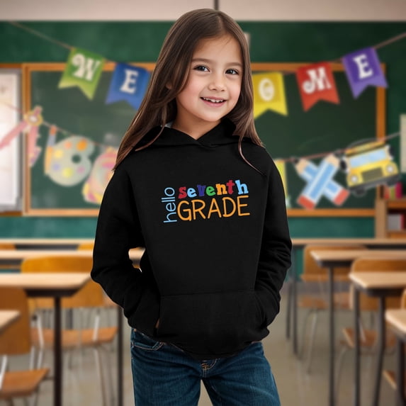 Kids Boys Girls Autumn WInter School Season Seventh Grade Letter Printed Long Sleeve Hoodie Warm And Comfortable Tops Children's Clothing Pullover Hoodie Teen Sweatshirts for Girls Young And Hoodie