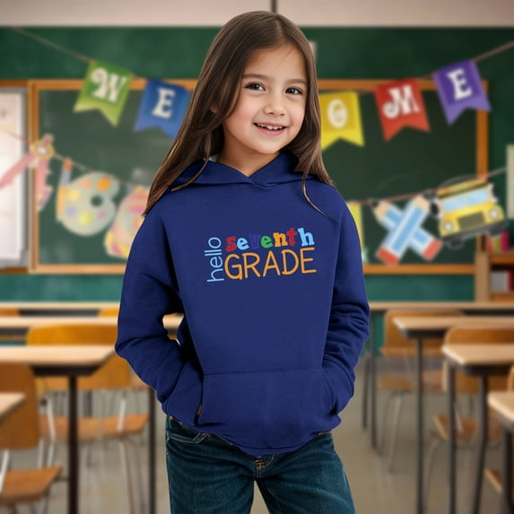 Kids Boys Girls Autumn WInter School Season Seventh Grade Letter Printed Long Sleeve Hoodie Warm And Comfortable Tops Children's Clothing Zip Girls Youth Clothes for Boys Baby Boy Coverall Thin