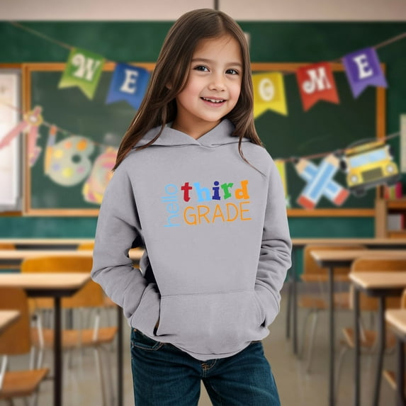 Kids Boys Girls Autumn WInter School Season Third Grade Letter Printed Long Sleeve Hoodie Warm And Comfortable Tops Children's Clothing Hoodie Blankets for Kids Girls Hoodies with Ears Girl Hoodie