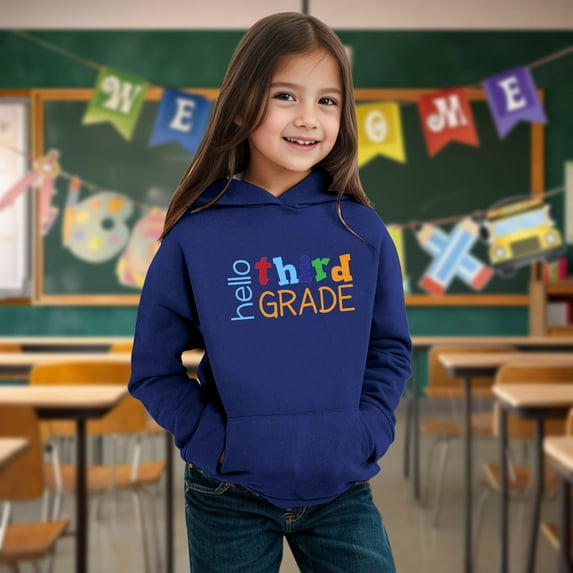 Kids Boys Girls Autumn WInter School Season Third Grade Letter Printed Long Sleeve Hoodie Warm And Comfortable Tops Children's Clothing Boys Size 12 Clothes Plain Hoodie A Lonely Place Hoodie Boys