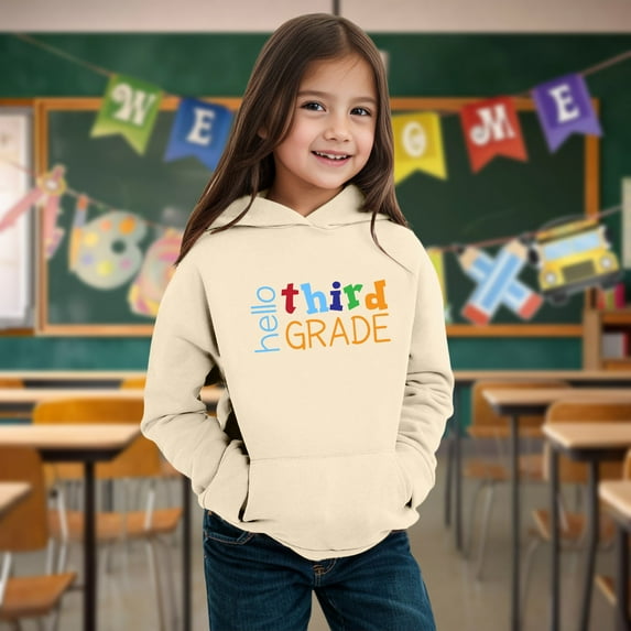 Kids Boys Girls Autumn WInter School Season Third Grade Letter Printed Long Sleeve Hoodie Warm And Comfortable Tops Children's Clothing Soft Hoodies for Girls Hoodie for Teens Hemlock Teen Girls