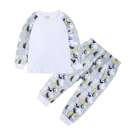 Kids Boys Girls Baby Long Sleeve Easter Bunny-Egg Pajamas Home Wear Sleepwear