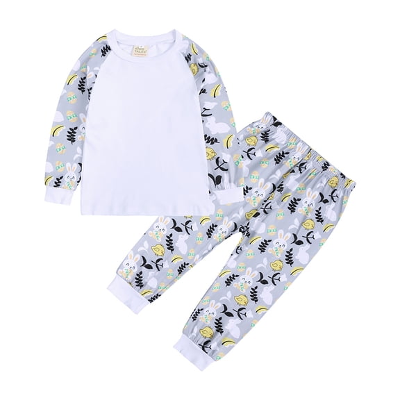 Kids Boys Girls Baby Long Sleeve Easter Bunny-Egg Pajamas Home Wear Sleepwear