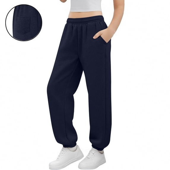 Kids Boys Girls Baggy Sweatpants Joggers Casual High Waisted Pants Sport Workout Active Trouser with Pocket Navy 13 Years