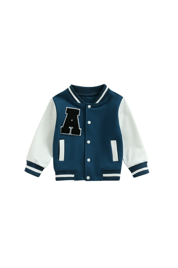 Kids Boys Girls Baseball Jackets 12M 18M 24M 3Y 4Y 5Y Toddler Letter Pattern Contrast Color Long Sleeve Buttons Front Coat Autumn Winter Outerwear