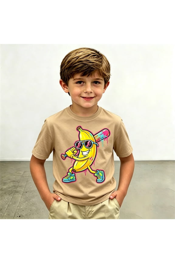 Kids Boys Girls Baseball Shirt Banana Funny Baseball Sport Tees Game Day Outfit (Khaki 4-5 Years)