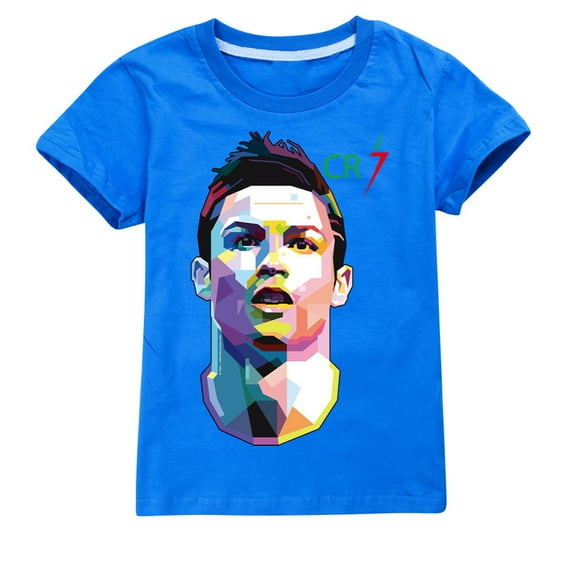 Kids Boys Girls CR7 Cristiano Ronaldo Cartoon Graphics Costume T-Shirts Summer Short Sleeve Crew Neck Casual Shirt Breathable Tops Cotton Tees Football Star Printed Clothes Children Anime Gift 4-13