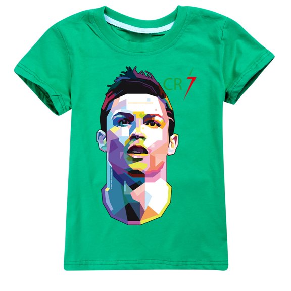 Kids Boys Girls CR7 Cristiano Ronaldo Cartoon Graphics Costume T-Shirts Summer Short Sleeve Crew Neck Casual Shirt Breathable Tops Cotton Tees Football Star Printed Clothes Children Anime Gift 4-13