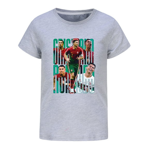 Kids Boys Girls CR7 Cristiano Ronaldo Cartoon Graphics Printed Costume Soft T-Shirts Summer Short Sleeve Crew Neck Casual Shirt Breathable Football Star Tops Cotton Tees Clothes Children Gift 4-13