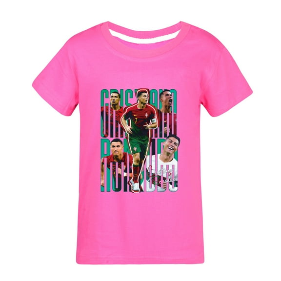 Kids Boys Girls CR7 Cristiano Ronaldo Cartoon Graphics Printed Costume Soft T-Shirts Summer Short Sleeve Crew Neck Casual Shirt Breathable Football Star Tops Cotton Tees Clothes Children Gift 4-13