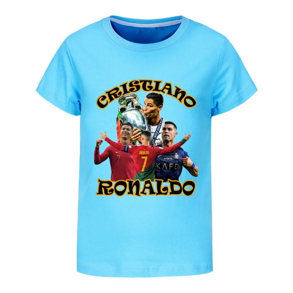 Kids Boys Girls CR7 Cristiano Ronaldo Football Cartoon Graphics Printed Costume Soft T-Shirts Summer Short Sleeve Crew Neck Casual Shirt Breathable Tops Cotton Tees Clothes Children Anime Gift 4-13