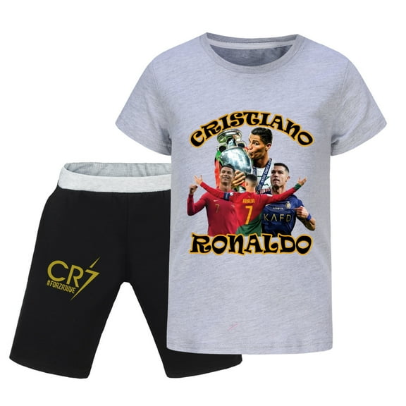 Kids Boys Girls CR7 Cristiano Ronaldo Football Star Cartoon Graphics Printed Costume T-Shirts Set Summer Short Sleeve&Short Pants 2 Piece Shirtsuit Party Tops Cotton Tees Outfit Clothes Gifts 3-13