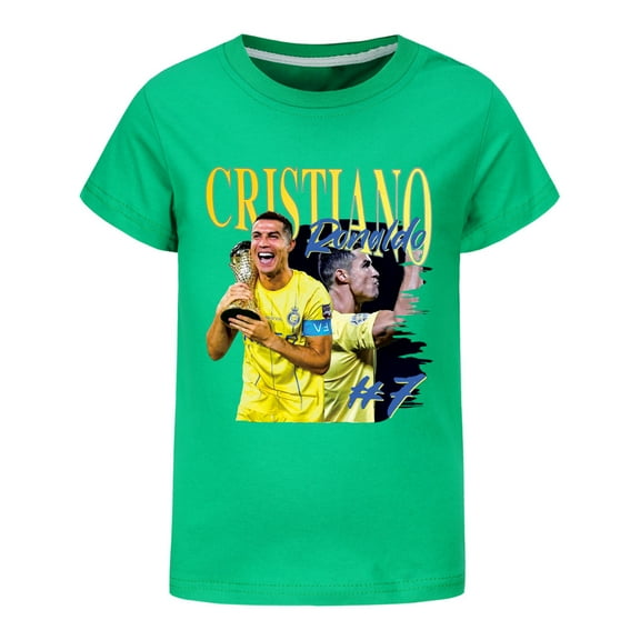 Kids Boys Girls CR7 Cristiano Ronaldo Football Star Cartoon Graphics Printed Costume T-Shirts Summer Short Sleeve Crew Neck Casual Shirt Breathable Tops Cotton Tees Clothes Children Anime Gift 4-13