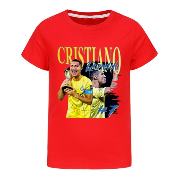 Kids Boys Girls CR7 Cristiano Ronaldo Football Star Cartoon Graphics Printed Costume T-Shirts Summer Short Sleeve Crew Neck Casual Shirt Breathable Tops Cotton Tees Clothes Children Anime Gift 4-13