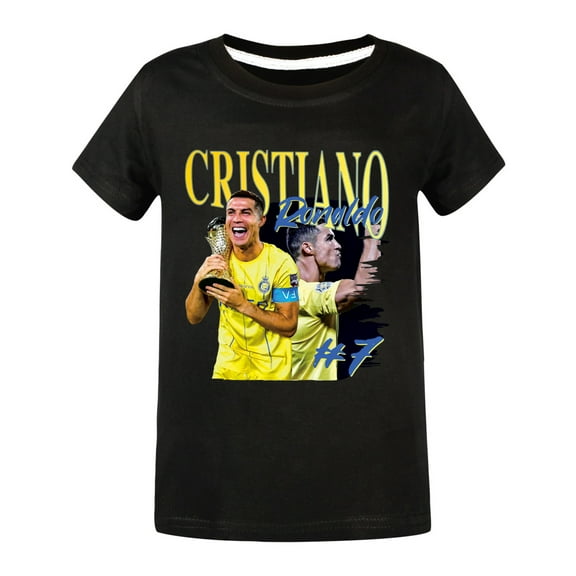 Kids Boys Girls CR7 Cristiano Ronaldo Football Star Cartoon Graphics Printed Costume T-Shirts Summer Short Sleeve Crew Neck Casual Shirt Breathable Tops Cotton Tees Clothes Children Anime Gift 4-13