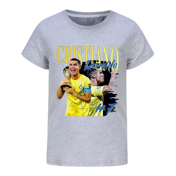 Kids Boys Girls CR7 Cristiano Ronaldo Football Star Cartoon Graphics Printed Costume T-Shirts Summer Short Sleeve Crew Neck Casual Shirt Breathable Tops Cotton Tees Clothes Children Anime Gift 4-13