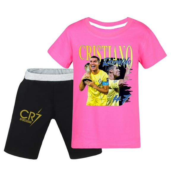 Kids Boys Girls CR7 Cristiano Ronaldo Football Star Cartoon Graphics Printed Costume T-Shirts Summer Short Sleeve&Short Pants 2 Piece Shirtsuit Party Tops Cotton Tees Outfit Set Clothes Gifts 3-13