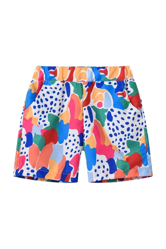 Kids Boys Girls Casual Floral Print Shorts Summer Hawaii Holiday Beach Board Shorts Lightweight Cartoon Pattern Play Pants White