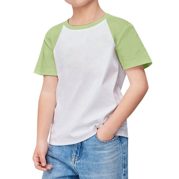 Kids Boys Girls Casual Short Sleeve Colorblock Oversized Round Neck Tee Shirt Tops - Cotton Blend, Soft & Comfortable for Daily/Sport/School