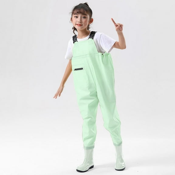 Kids Boys Girls Chest Waders Youth Fishing Waders Toddler Children Water Proof Unisex Waders with Rain Boots Toddler Waders for Boys Girls Size 2T