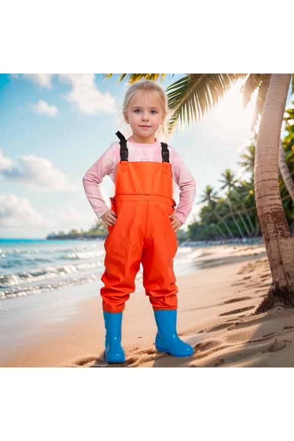 Kids Boys Girls Chest Waders Youth Fishing Waders Waterproof Unisex Waders with Rain Boots Toddler Waders 7-8